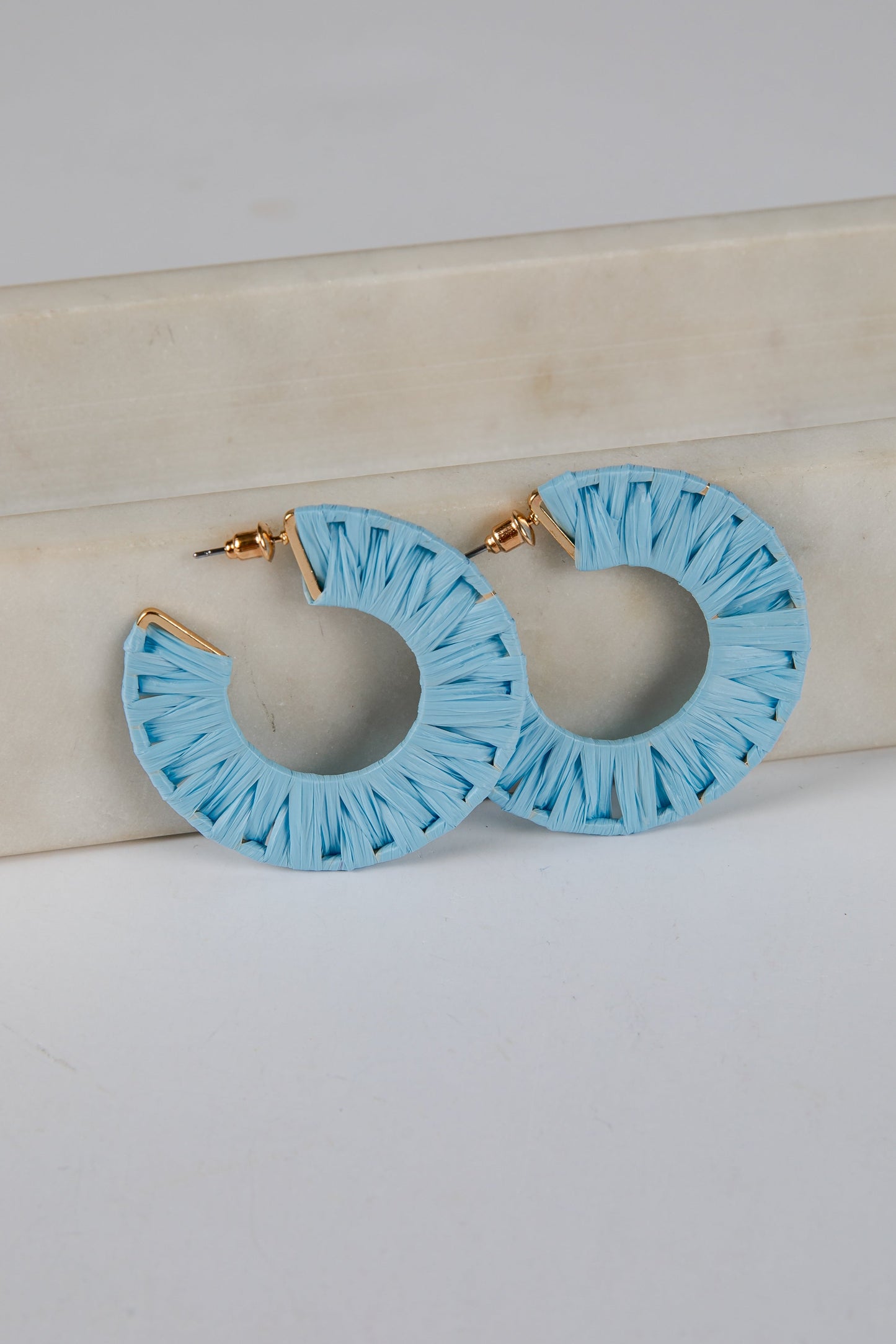 Sarah Blue Straw Hoop Earrings