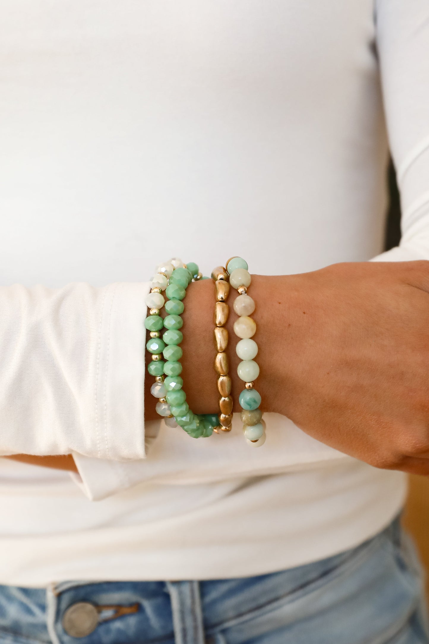 FINAL SALE - Eloise Mint Beaded Bracelet Set