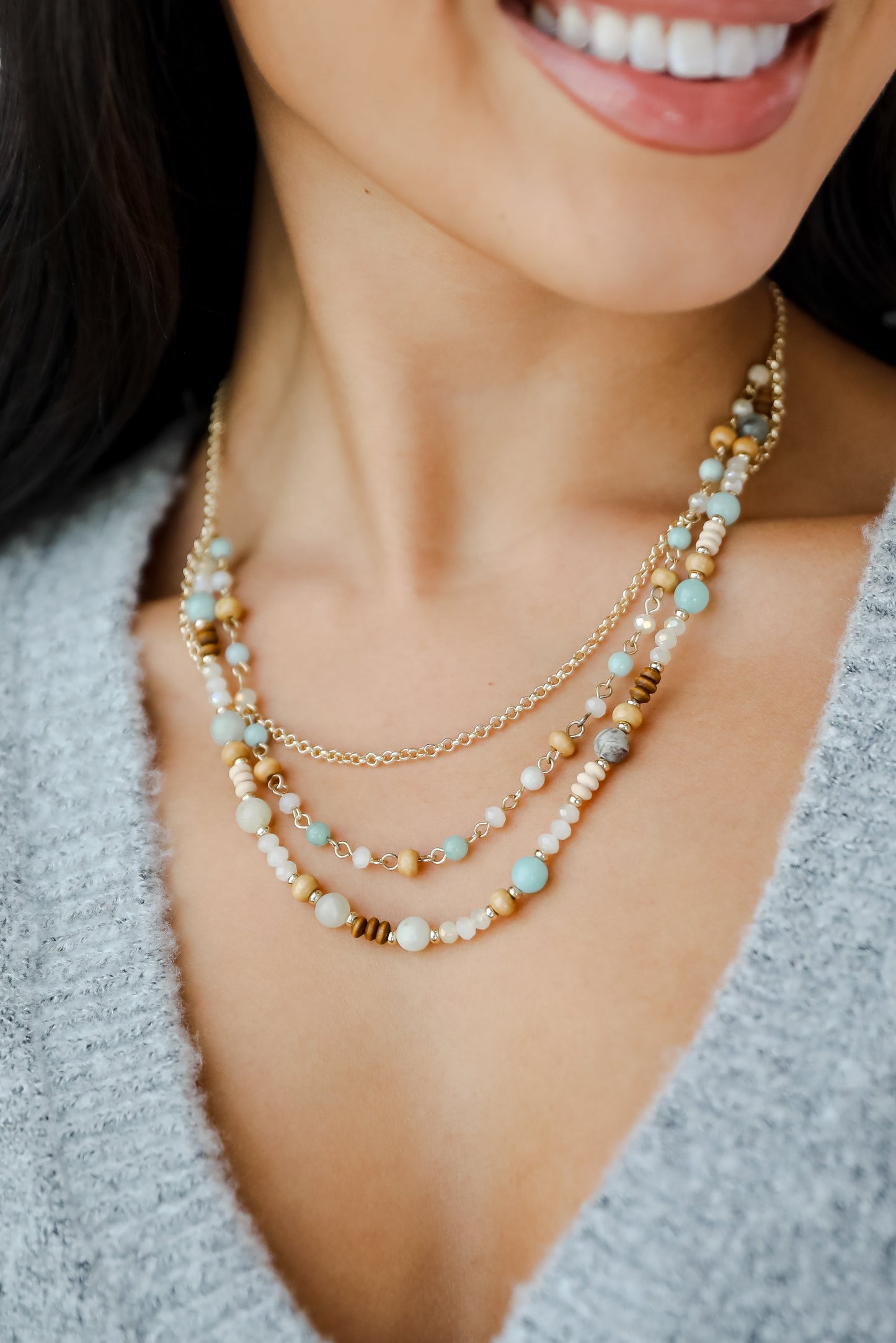 FINAL SALE - Eloise Mint Beaded Layered Necklace