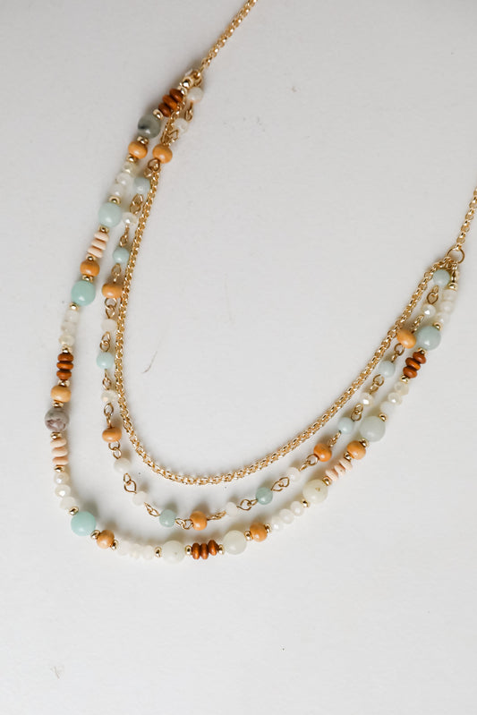 FINAL SALE - Eloise Mint Beaded Layered Necklace