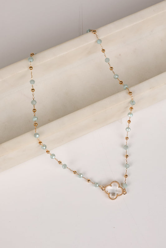 Rowan Mint Beaded Quatrefoil Charm Necklace