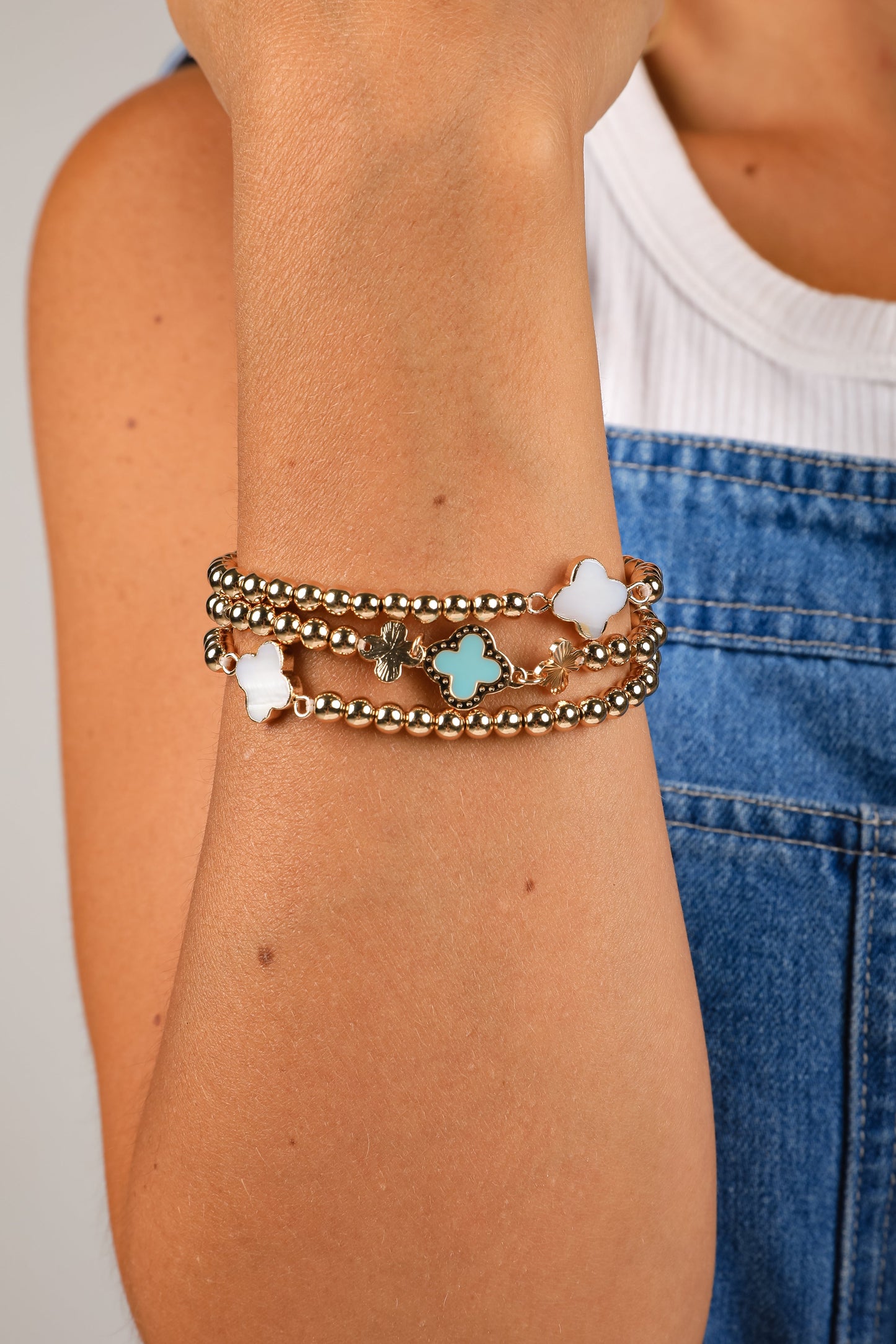 Maggie Beaded Quatrefoil Charm Bracelet Set