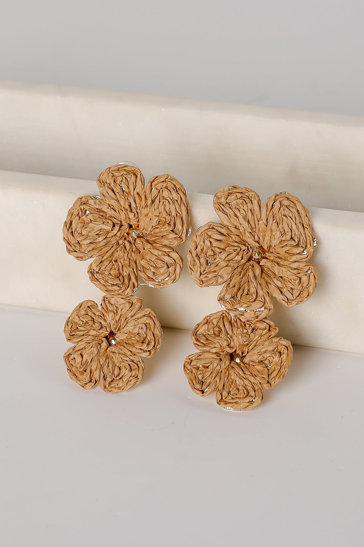 FINAL SALE - Gracie Straw Flower Drop Earrings