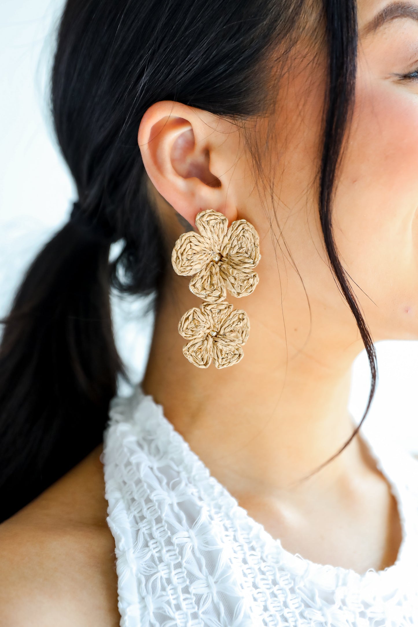 FINAL SALE - Gracie Straw Flower Drop Earrings