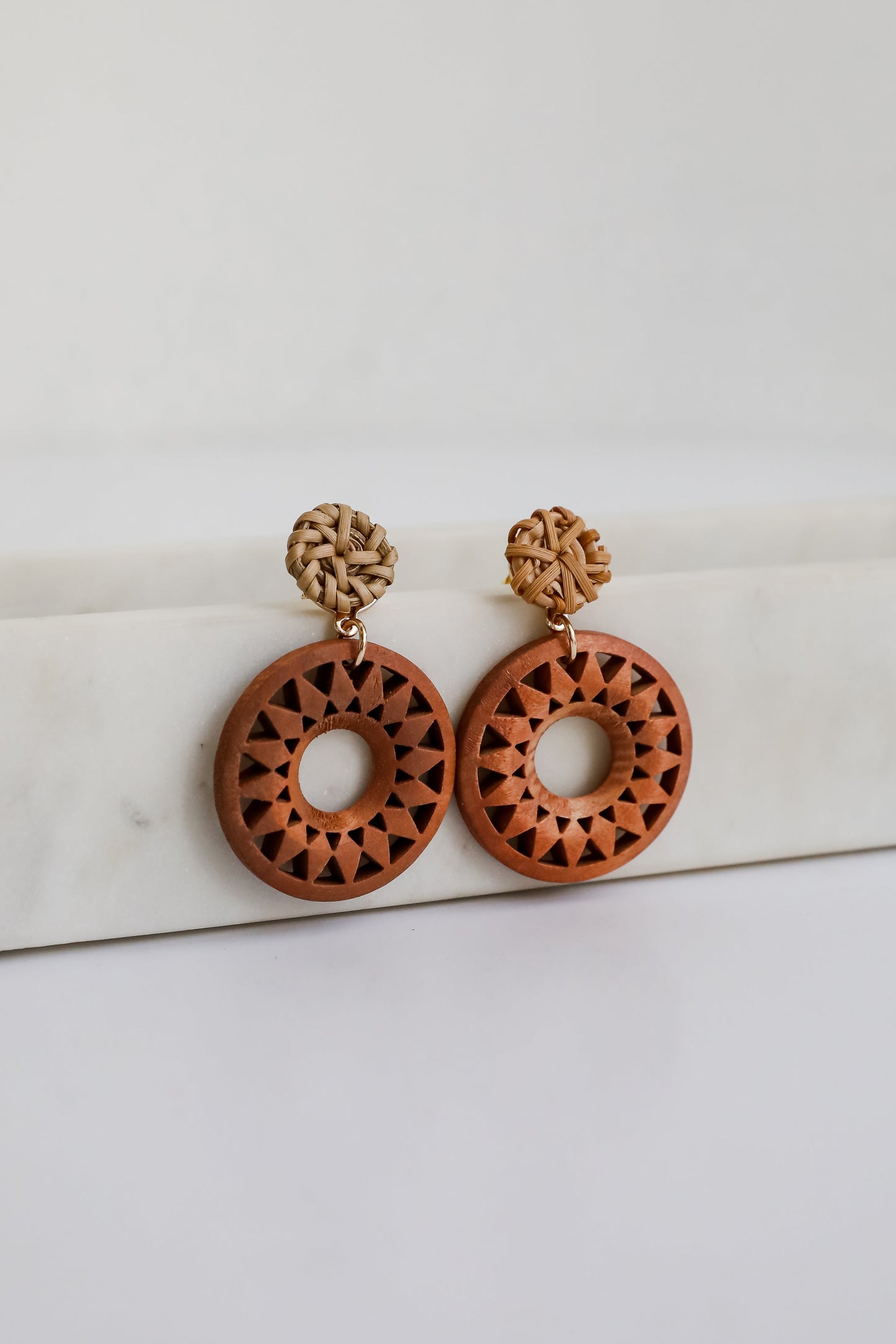 FINAL SALE - Mariana Natural Wooden Circle Drop Earrings