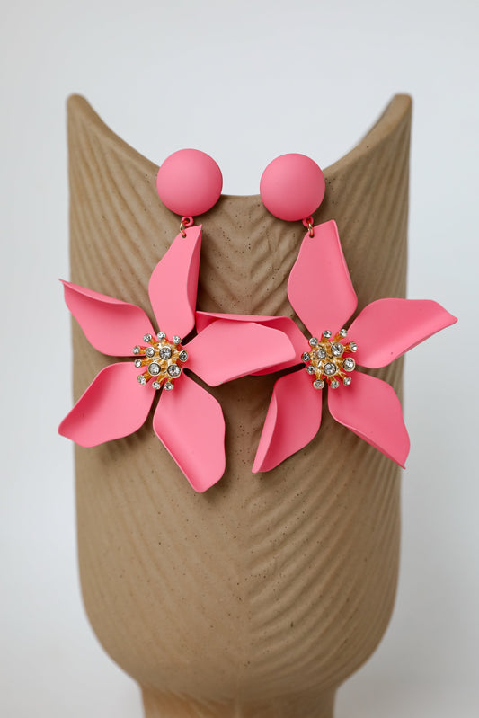 FINAL SALE - Callie Pink Statement Flower Drop Earrings