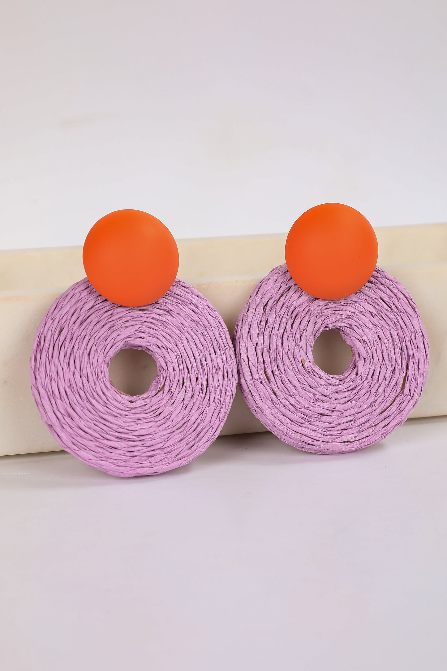 Layla Purple Straw Circle Statement Earrings