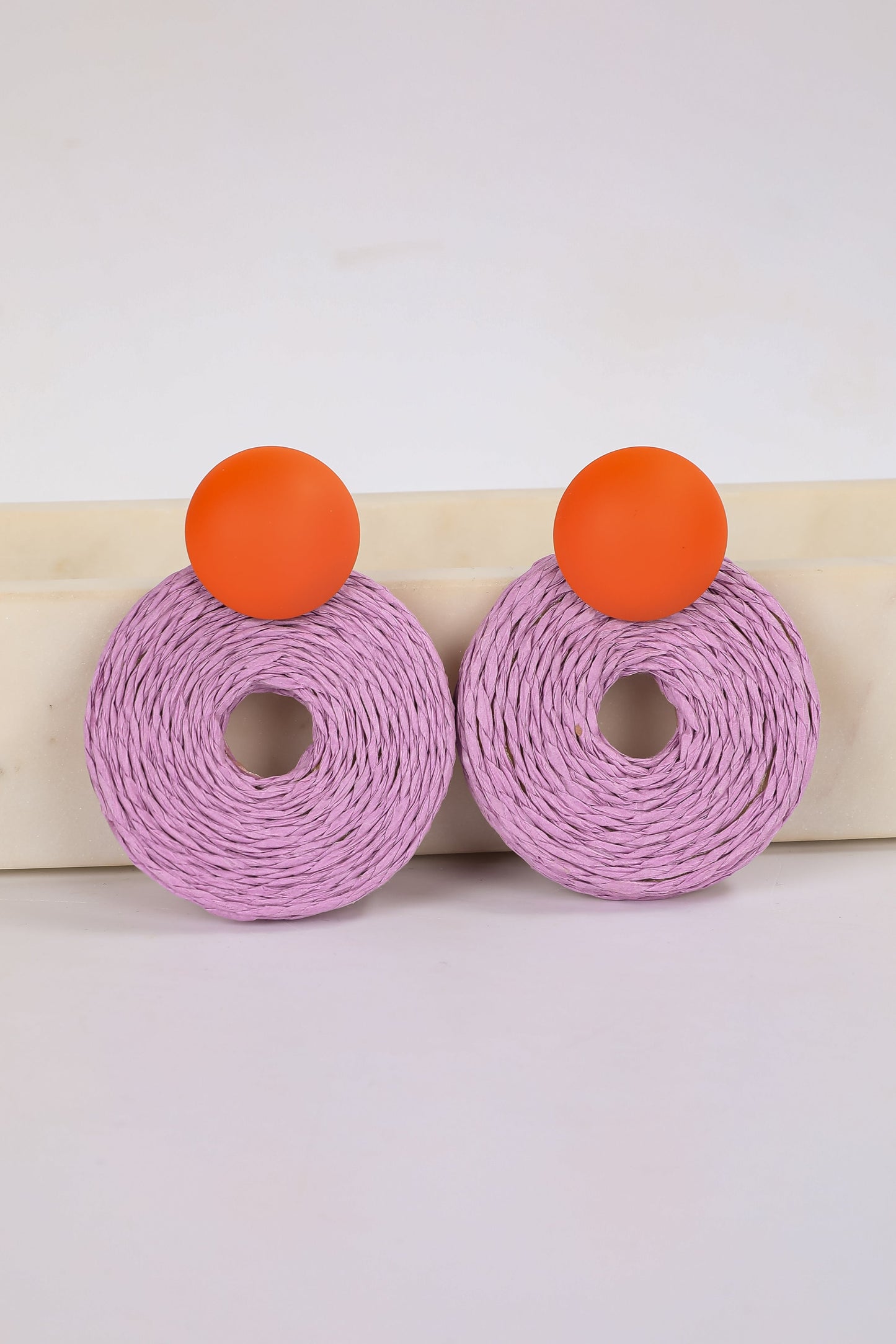 Layla Purple Straw Circle Statement Earrings