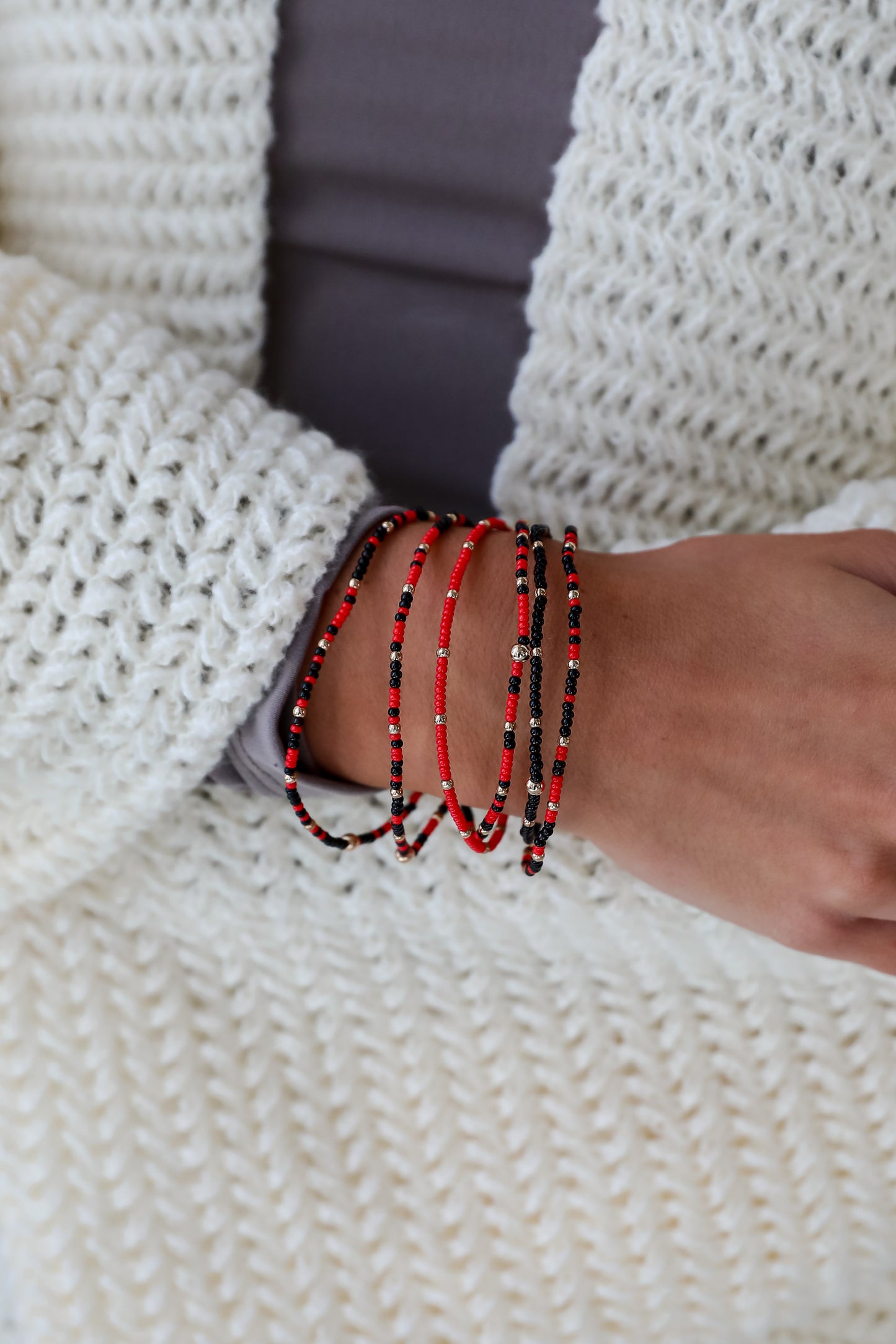 FINAL SALE - Audrey Red/Black Beaded Bracelet Set