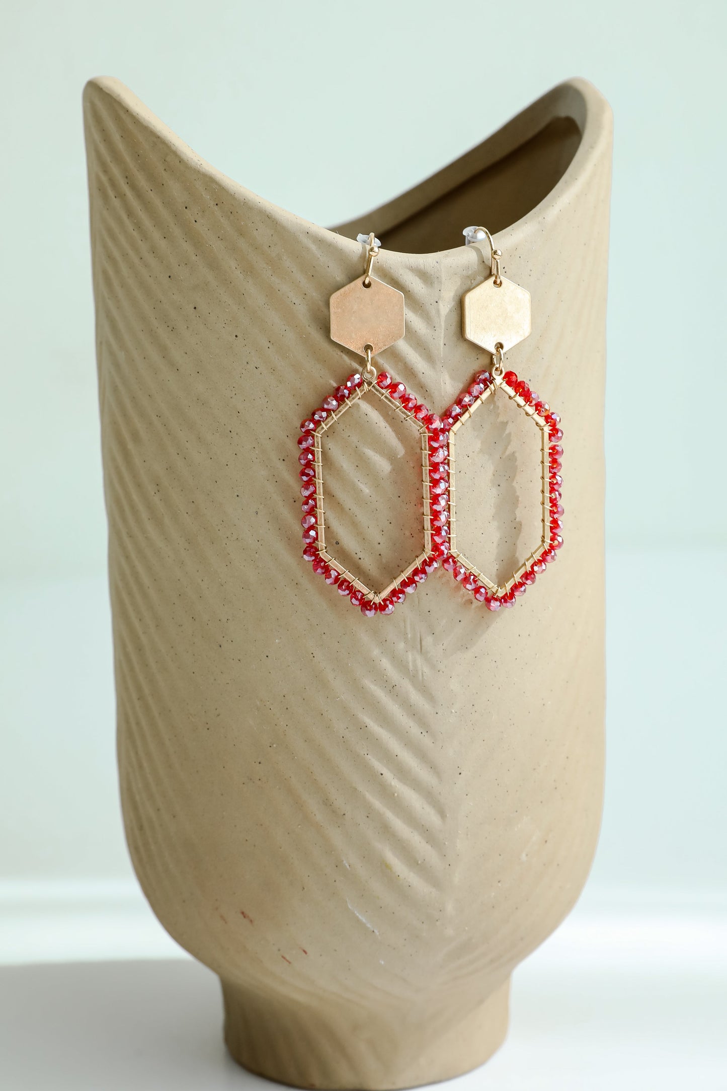 Mollie Red Beaded Statement Drop Earrings