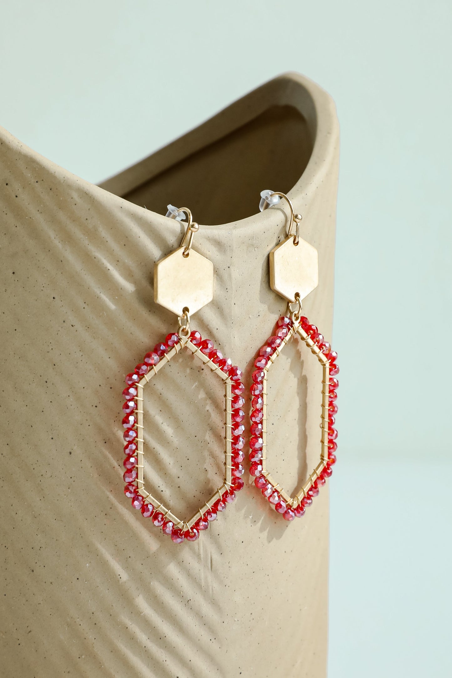Mollie Red Beaded Statement Drop Earrings