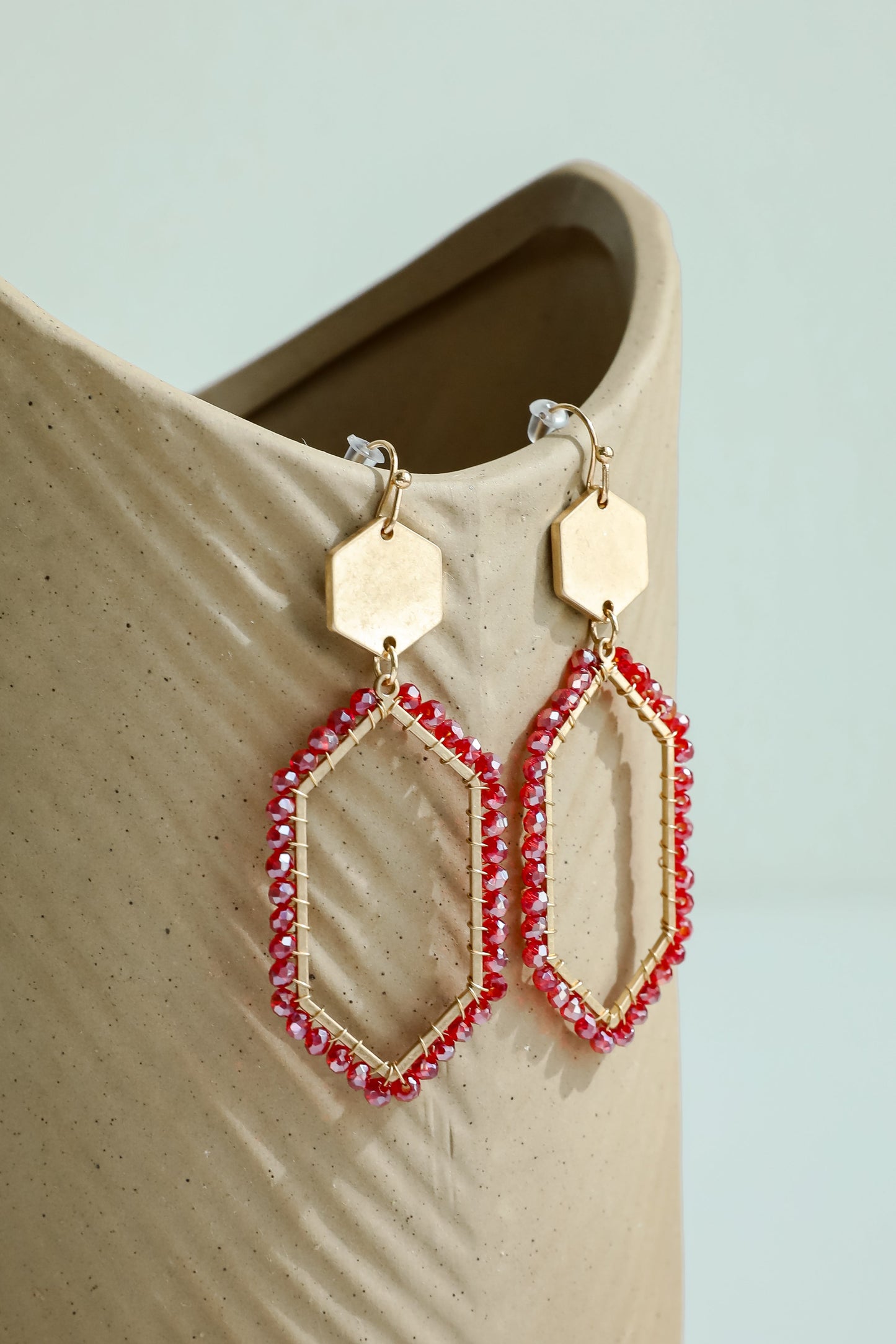 Mollie Red Beaded Statement Drop Earrings