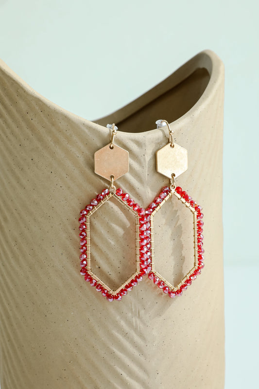 Mollie Red Beaded Statement Drop Earrings