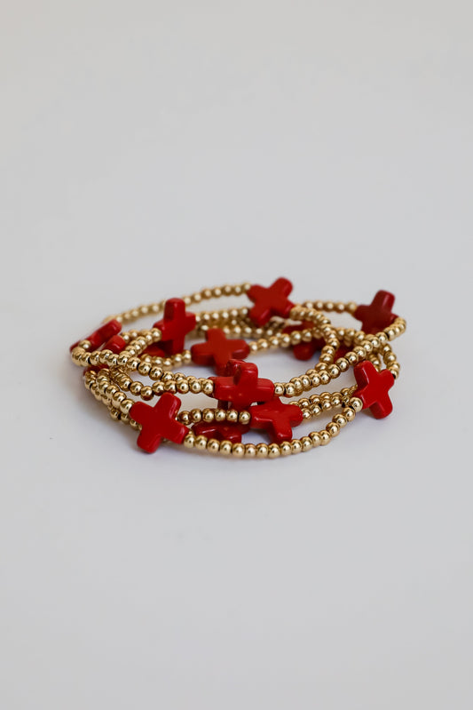 Alanna Red Beaded Bracelet Set