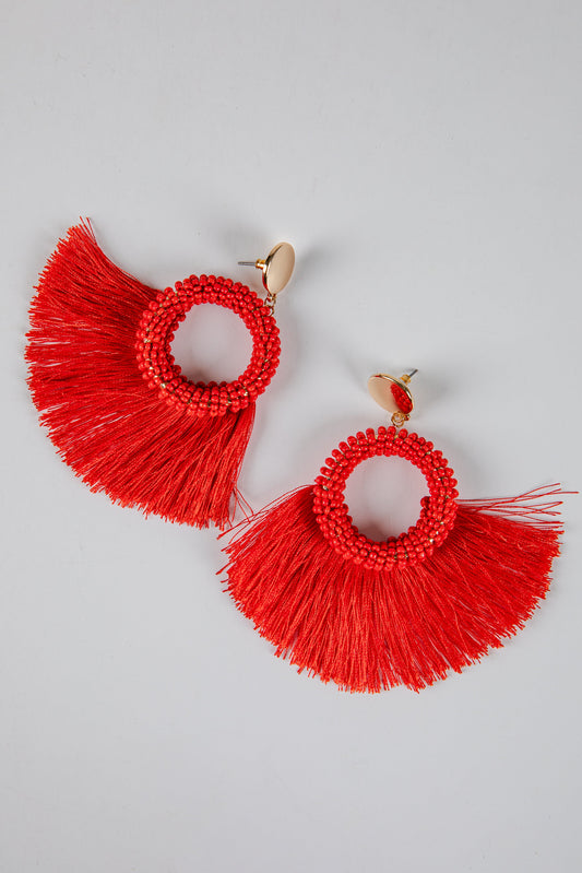 Madison Red Fringe Statement Earrings