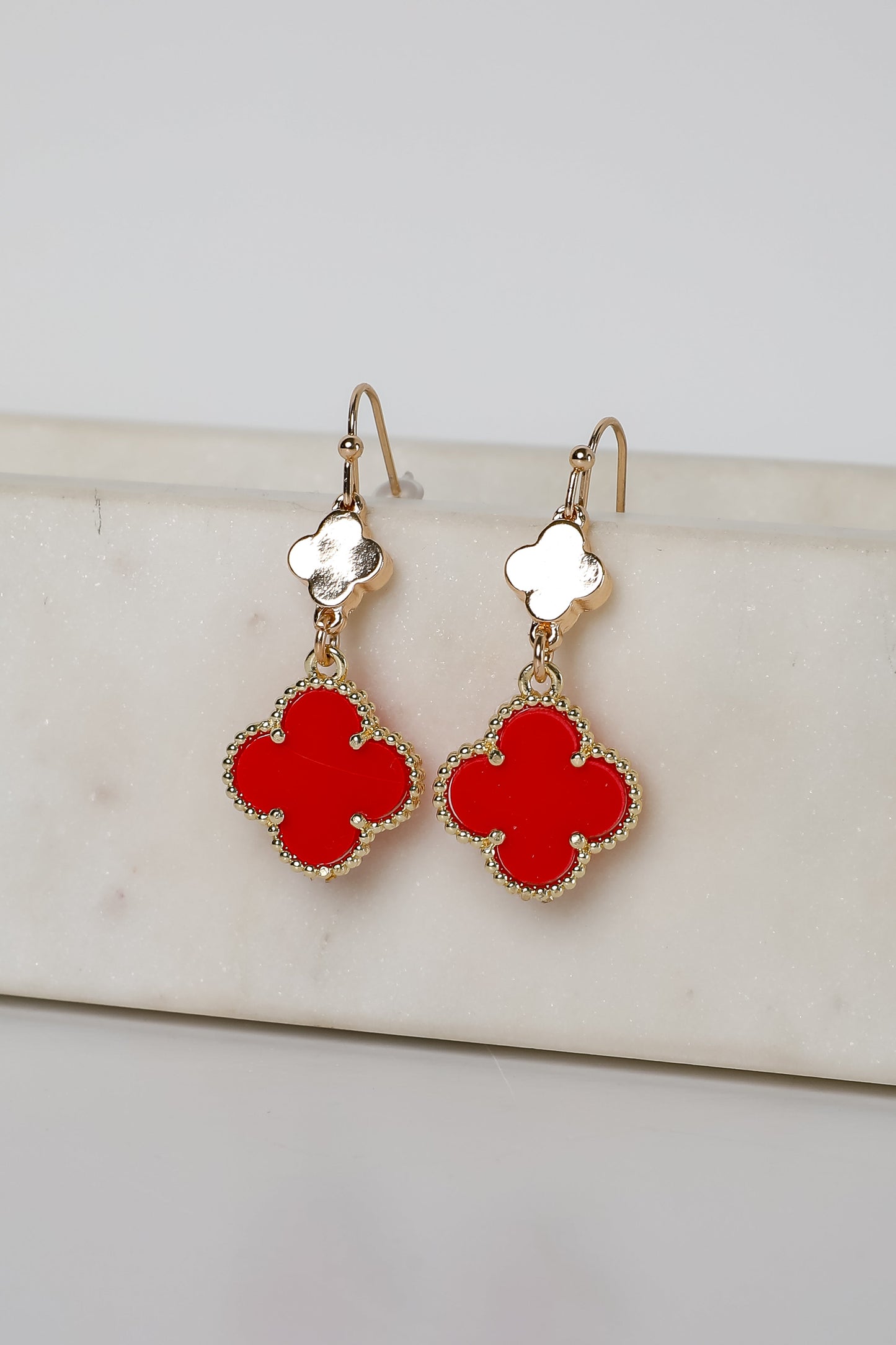 Hannah Red Quatrefoil Drop Earrings