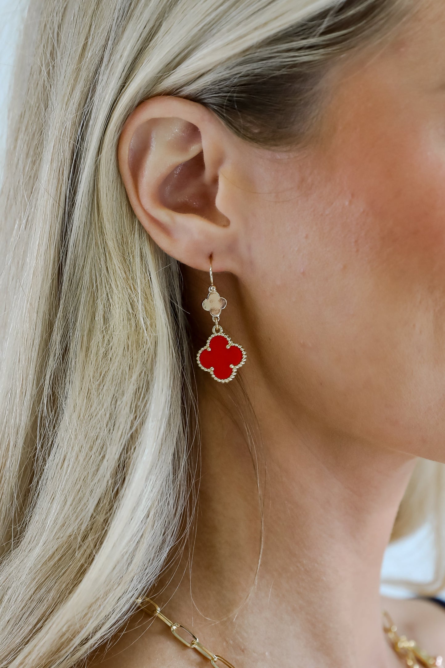 Hannah Red Quatrefoil Drop Earrings