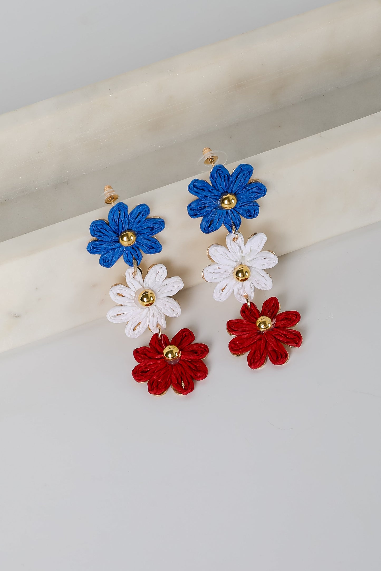FINAL SALE - Emery Red Straw Flower Drop Earrings