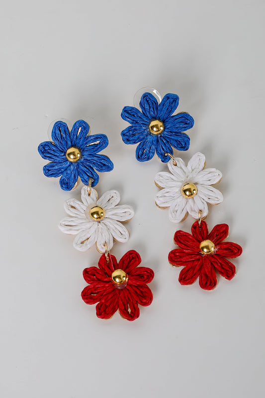 FINAL SALE - Emery Red Straw Flower Drop Earrings