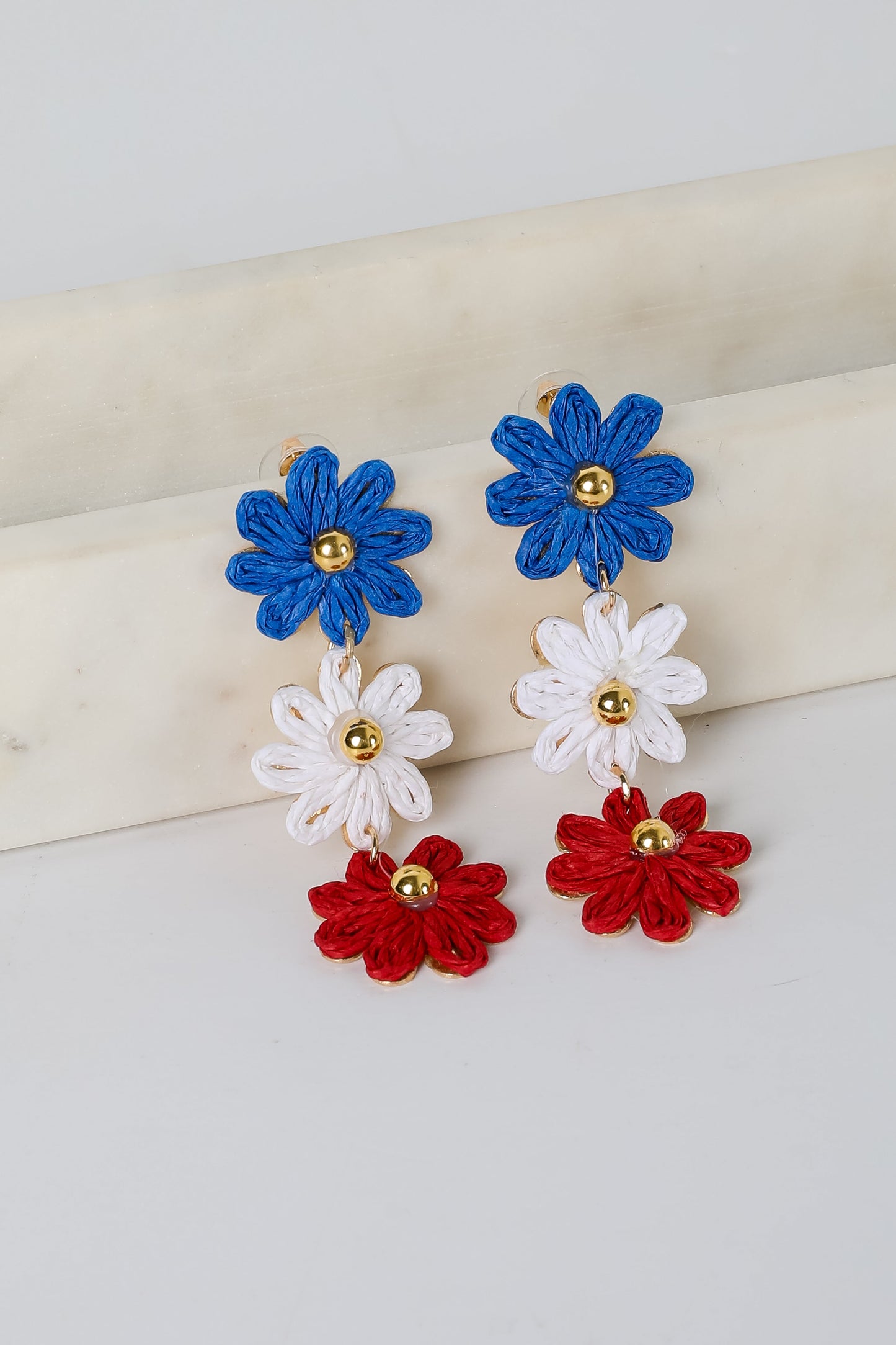 FINAL SALE - Emery Red Straw Flower Drop Earrings