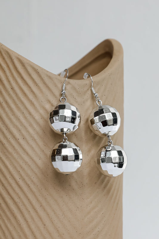 Mariah Silver Disco Ball Drop Earrings
