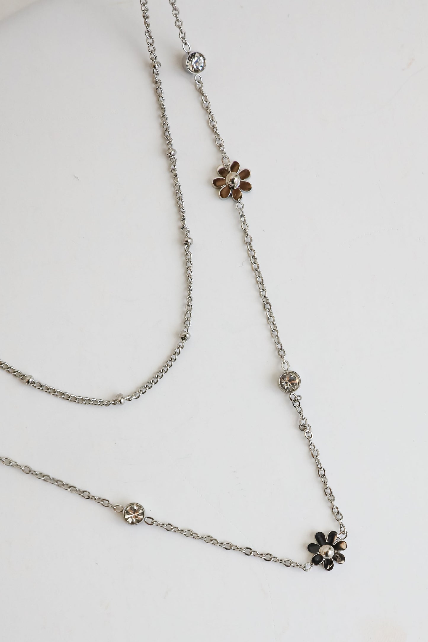 Lindsay Silver Flower Charm Layered Necklace