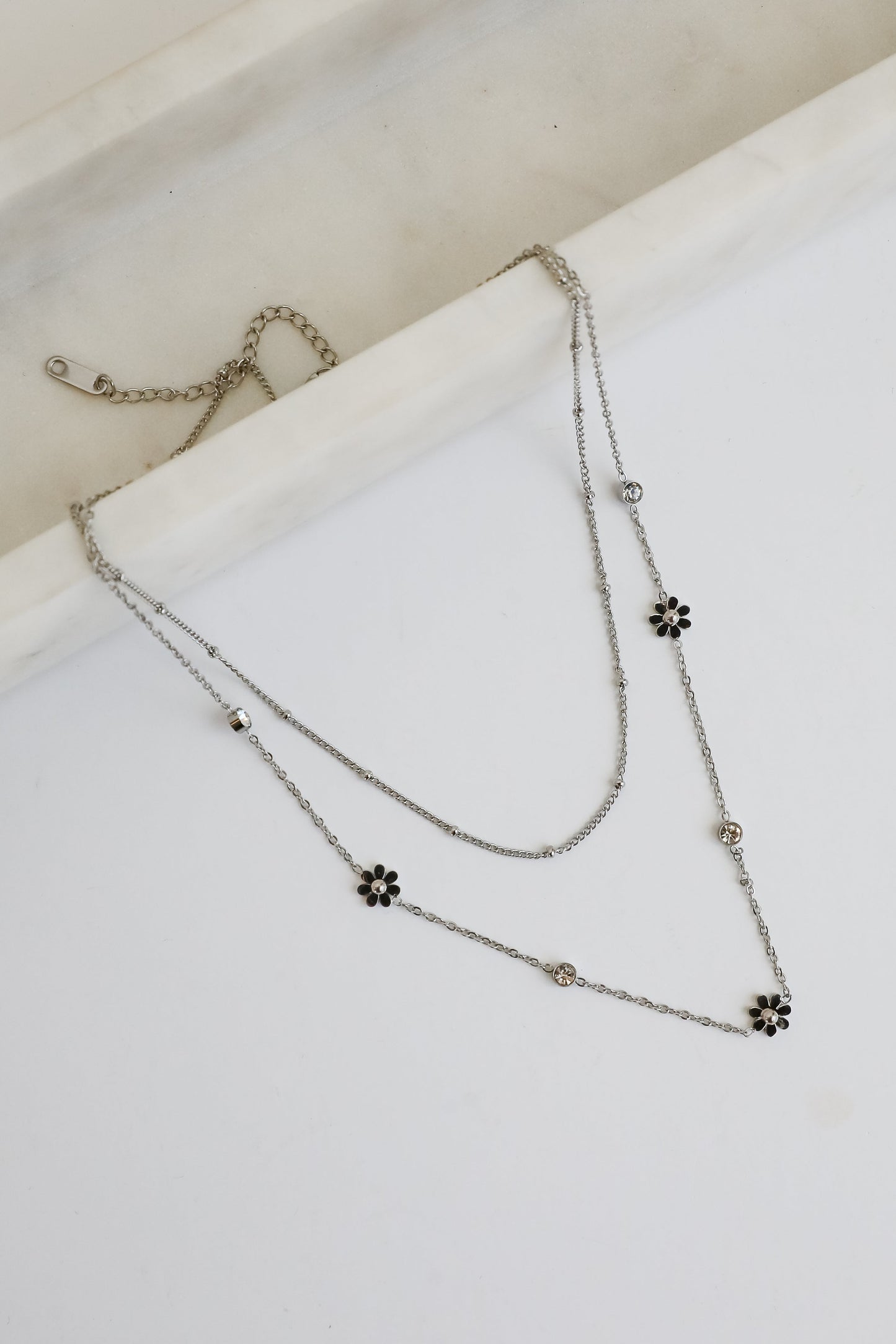 Lindsay Silver Flower Charm Layered Necklace