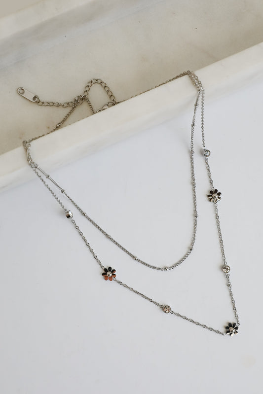 Lindsay Silver Flower Charm Layered Necklace