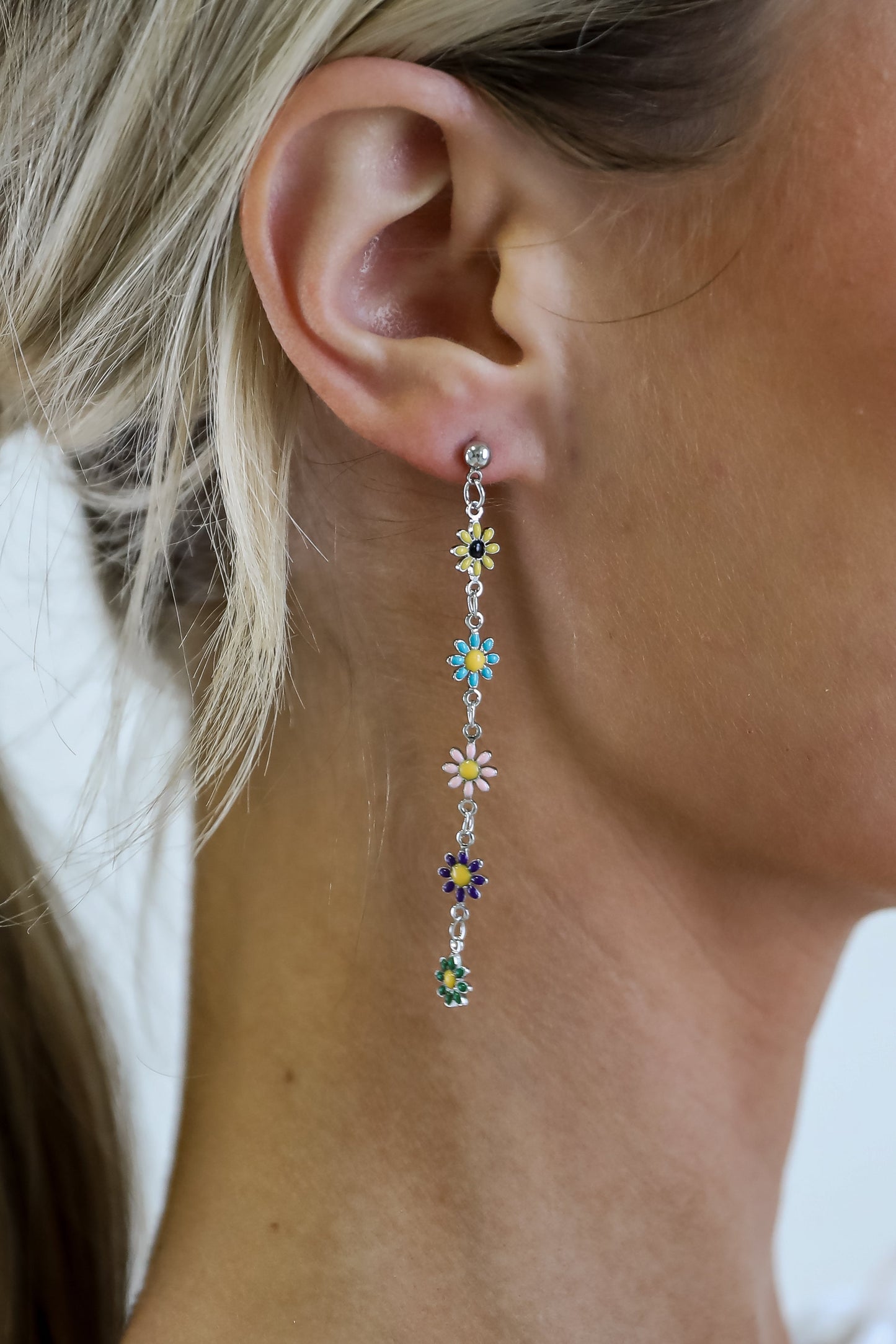 Lexi Silver Flower Drop Earrings