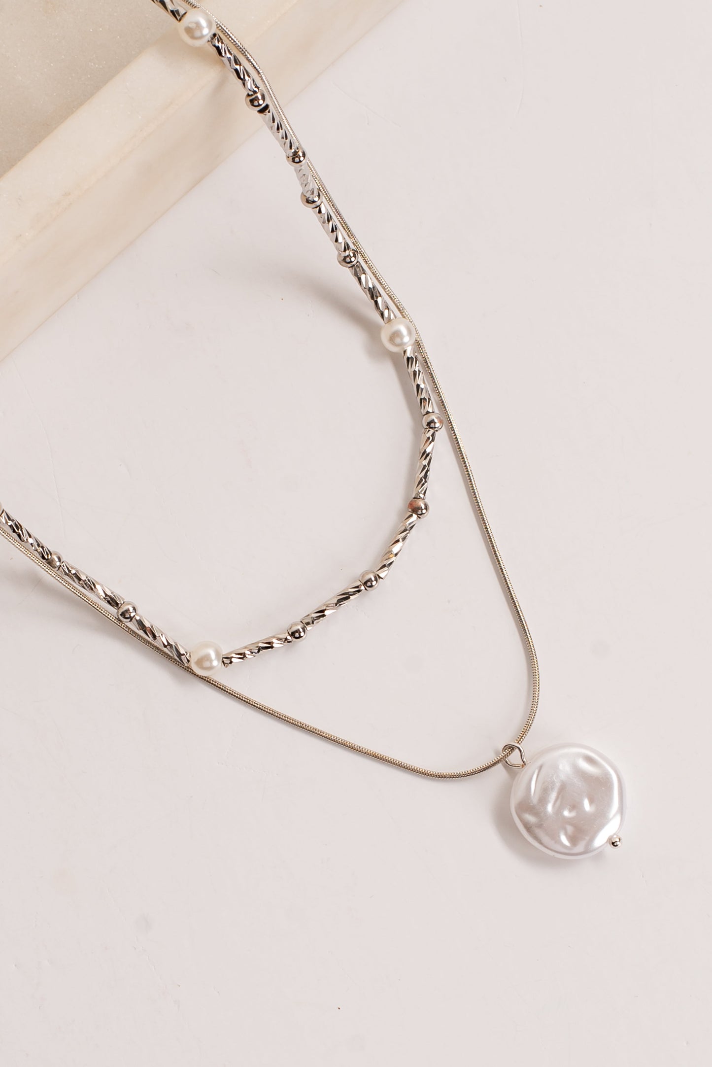 Sofia Silver Pearl Charm Layered Necklace