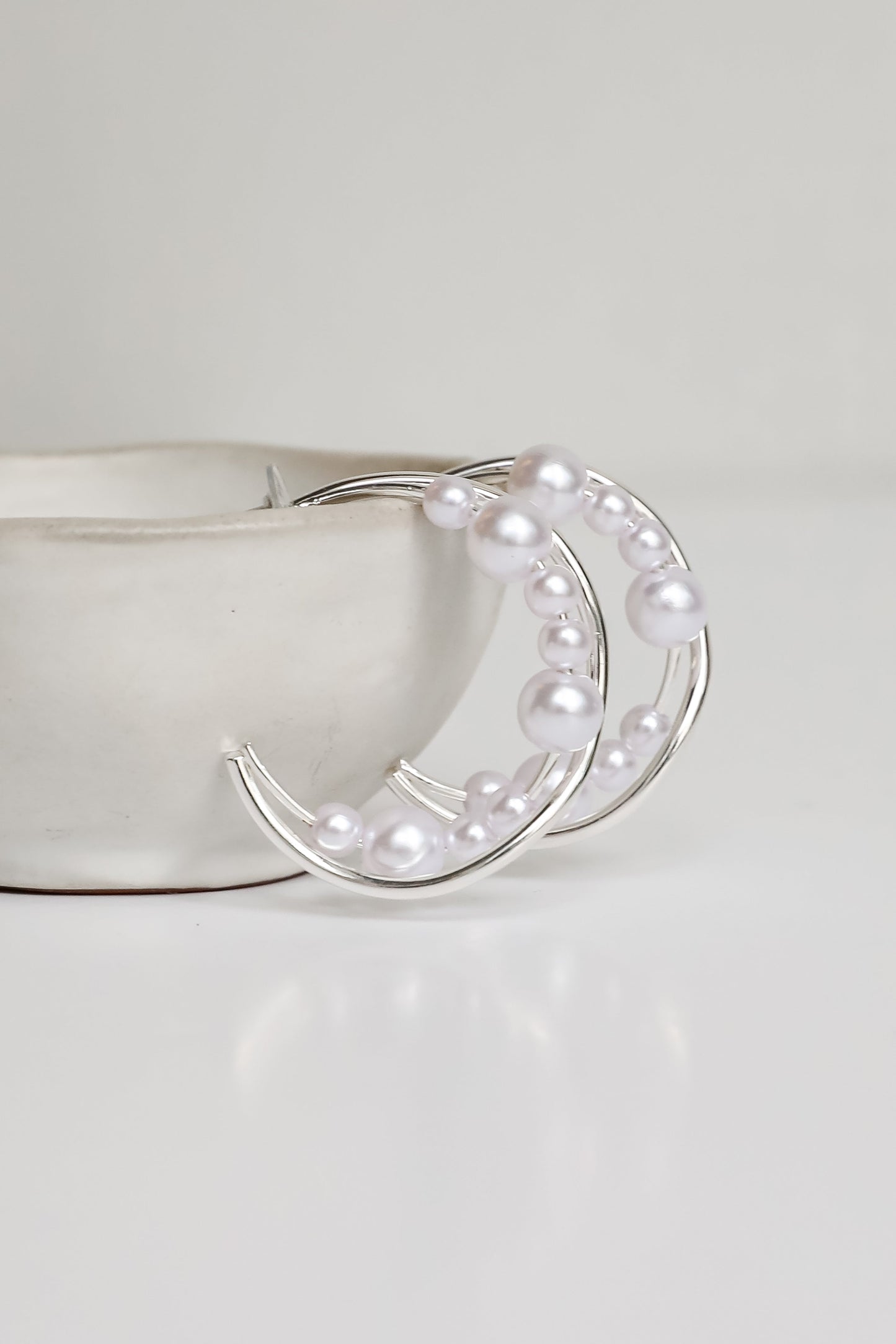 Aiden Silver Pearl Double Hoop Earrings