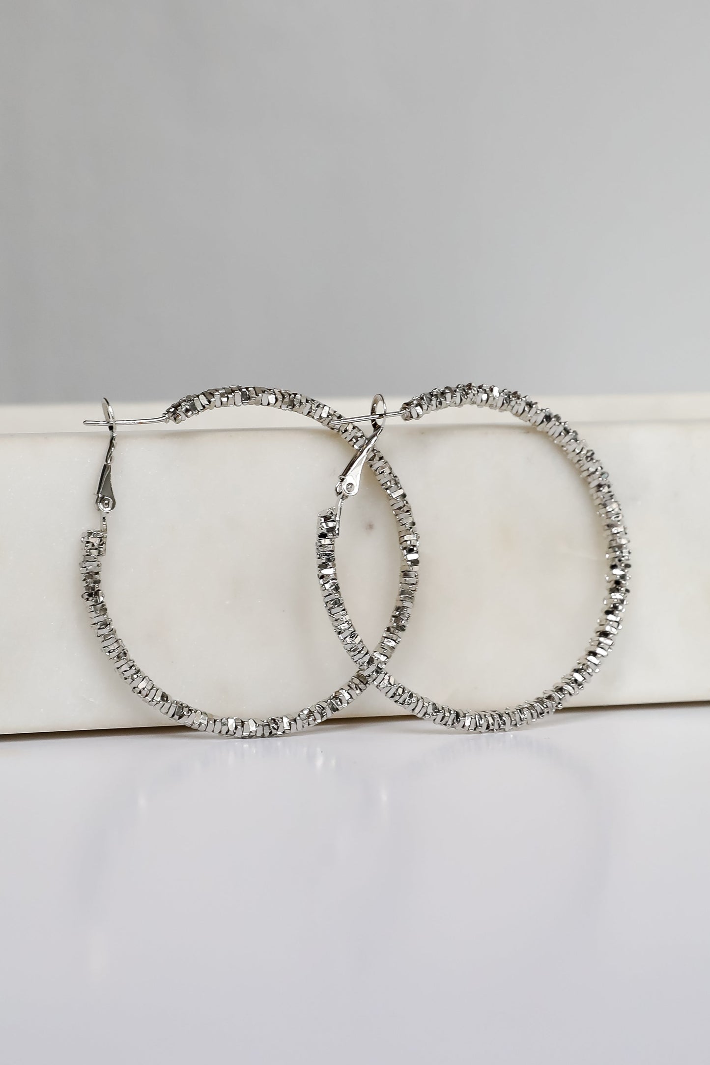 Natalie Silver Textured Hoop Earrings