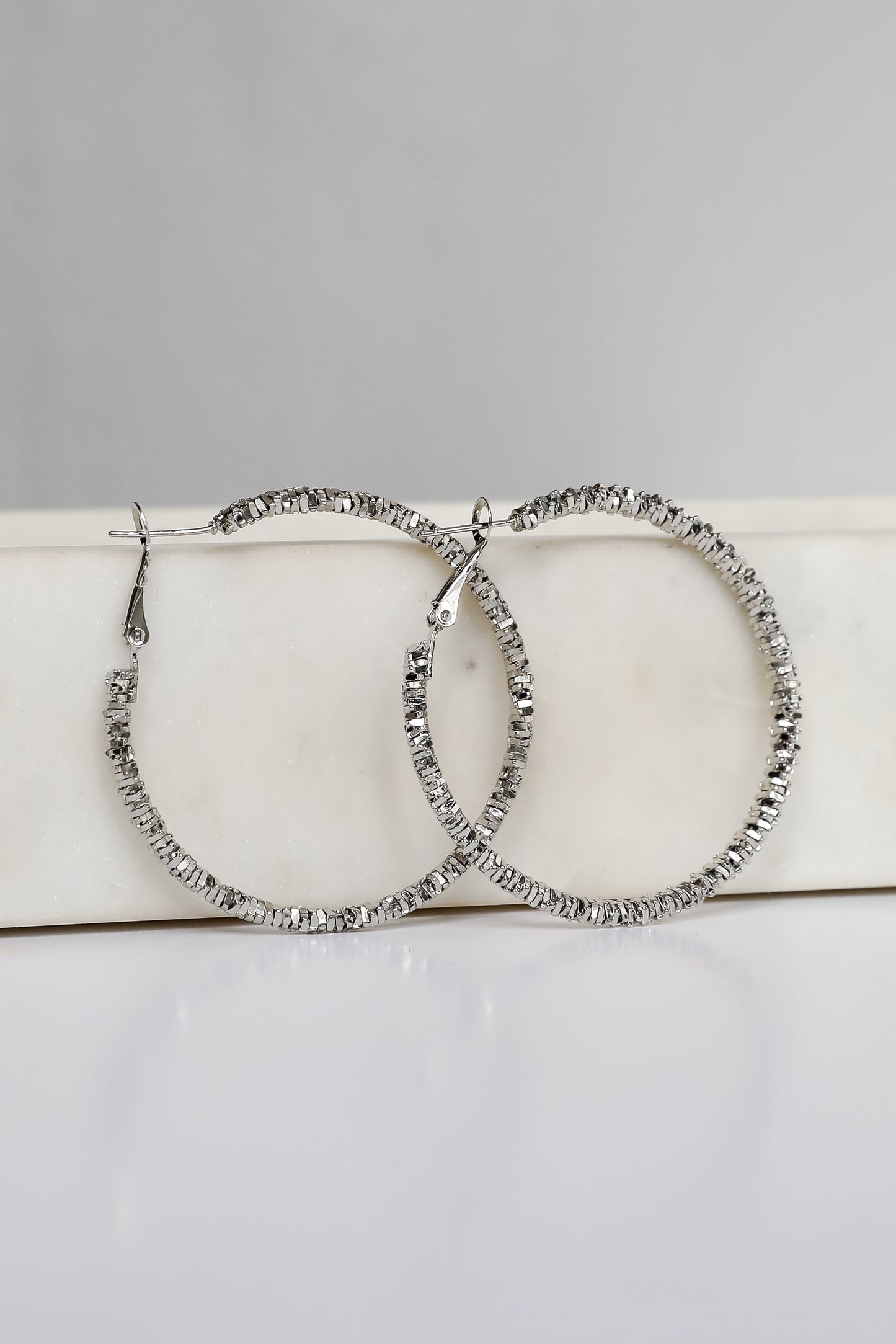 Natalie Silver Textured Hoop Earrings
