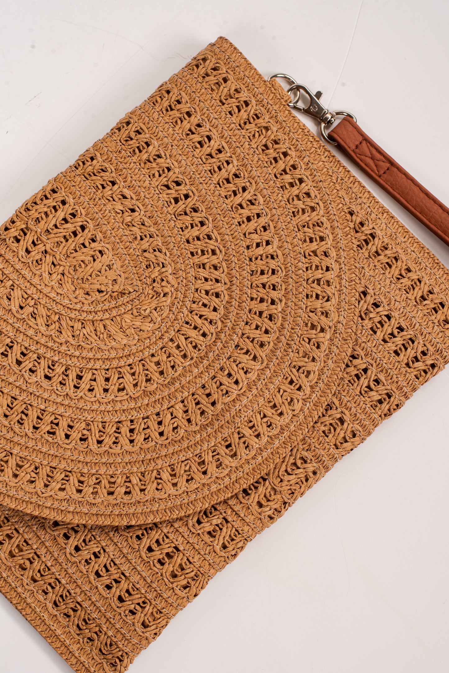 Miles To Go Taupe Straw Clutch
