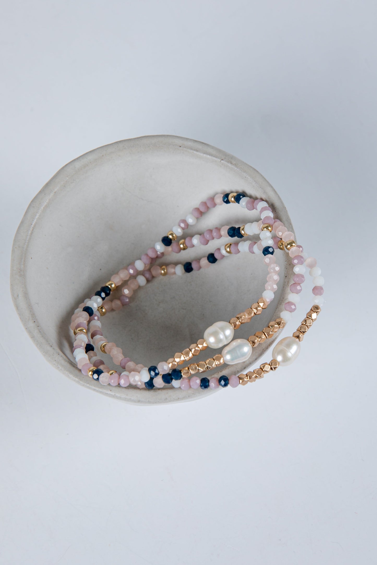 Ava White Beaded Bracelet Set