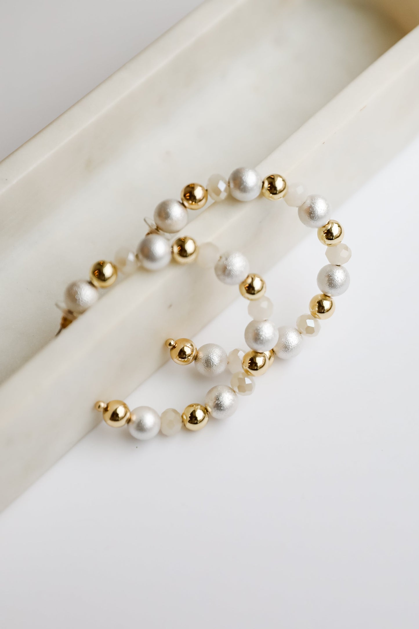 FINAL SALE - Lexi White Beaded Hoop Earrings