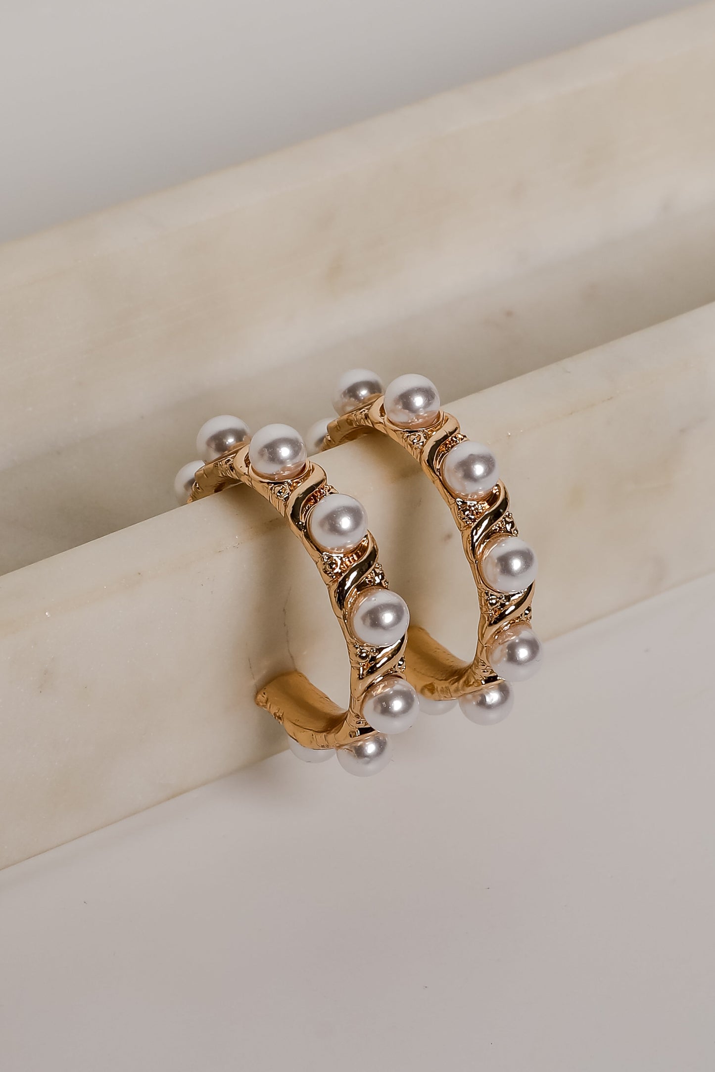 FINAL SALE - Amber Gold Pearl Hoop Earrings