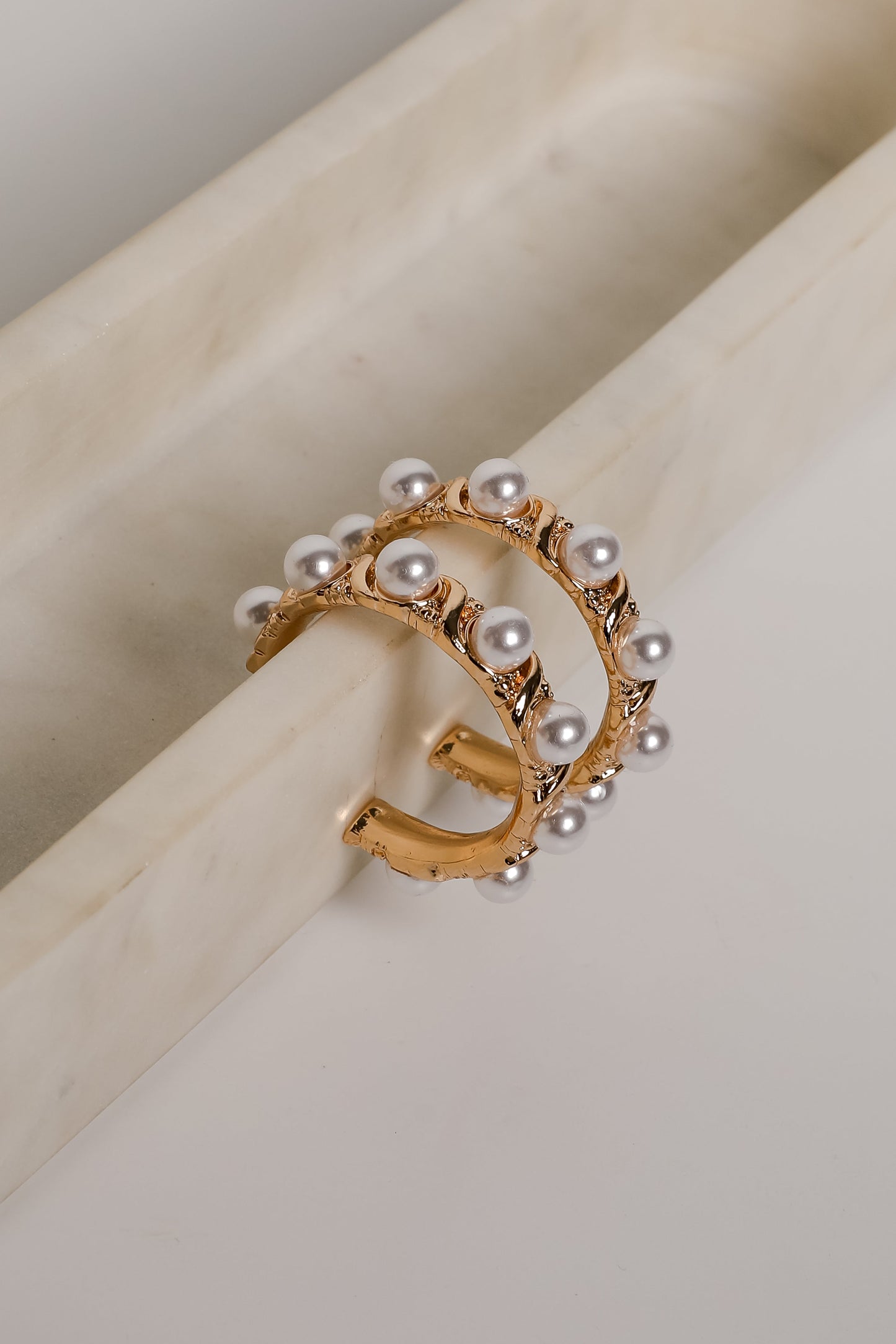 FINAL SALE - Amber Gold Pearl Hoop Earrings