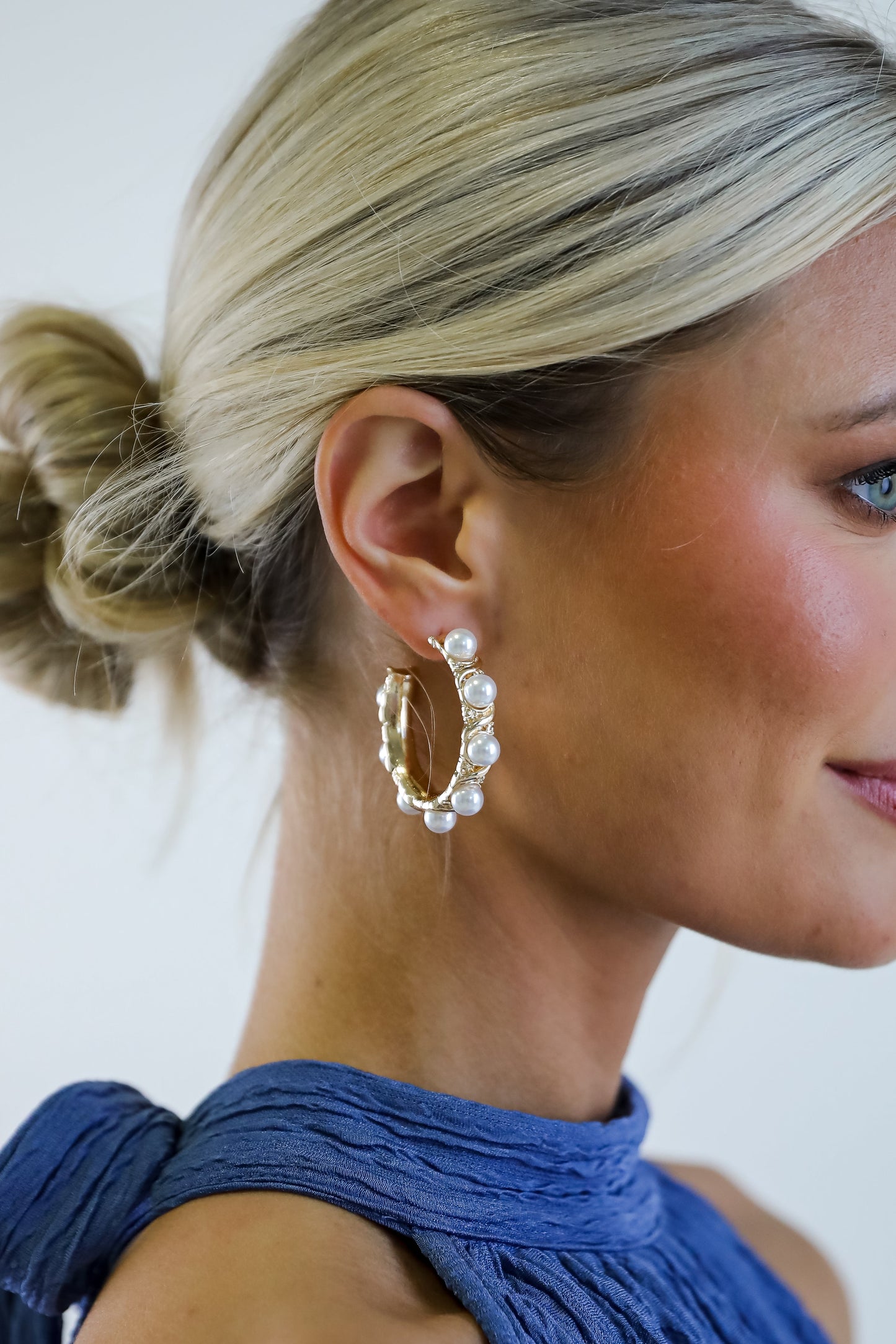 FINAL SALE - Amber Gold Pearl Hoop Earrings